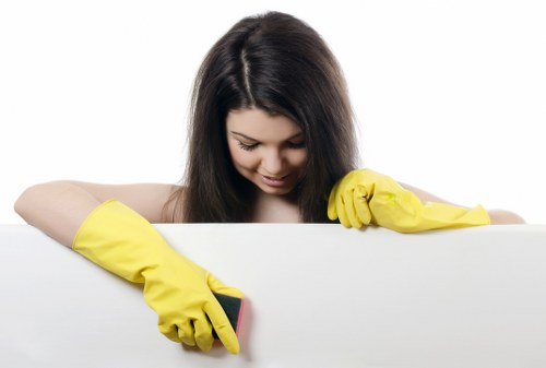 Protective gloves and safety gear used during carpet cleaning work